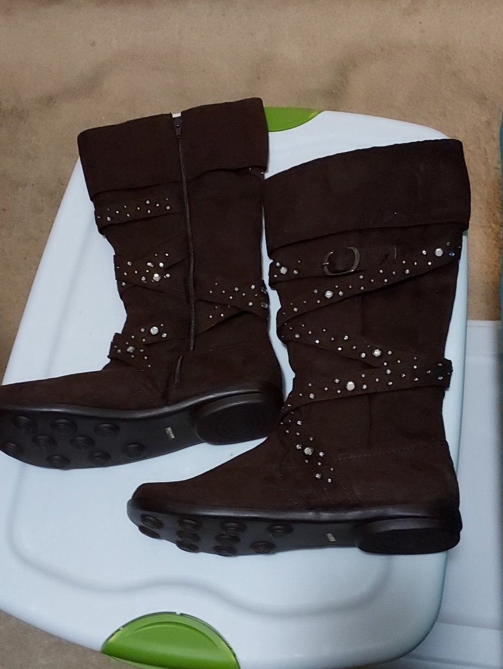 Women's Brown Tall Studded Fauxa Suede Boots